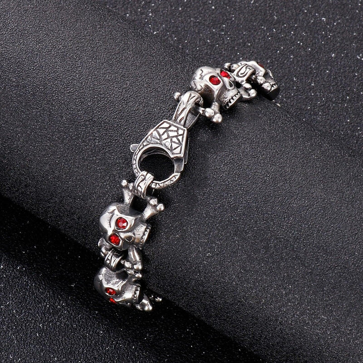 Kalen Skull Bracelet For Men Stainless Steel Rhinestone Gothic Punk Jewelry Bone Vintage Charm Chain.