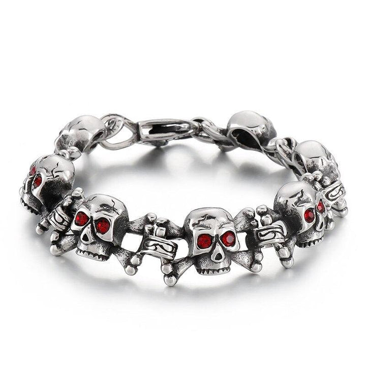 Kalen Skull Bracelet For Men Stainless Steel Rhinestone Gothic Punk Jewelry Bone Vintage Charm Chain.