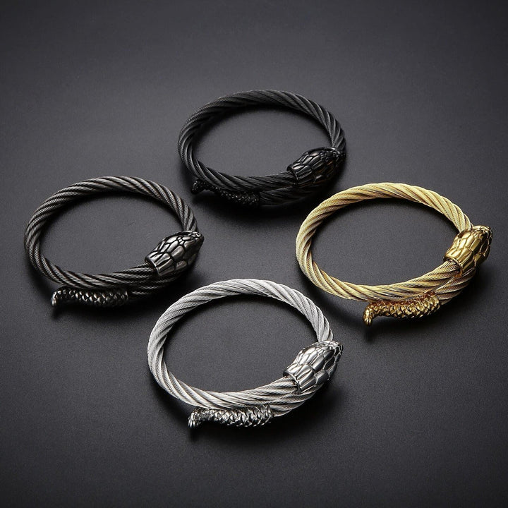 KALEN Snake Bangle Men Stainless Steel Punk Jewelry Wire Rope 4 Colors.