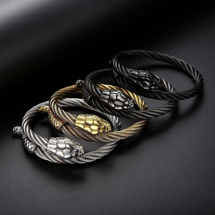 KALEN Snake Bangle Men Stainless Steel Punk Jewelry Wire Rope 4 Colors.