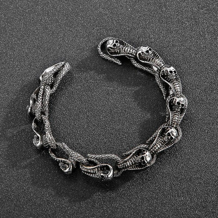 Kalen Snake Shaped Combination Charm Chain Cool Men's Bracelet Blackened Stainless Steel Gothic Animal Fashion Jewelry.