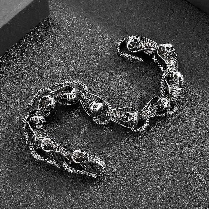 Kalen Snake Shaped Combination Charm Chain Cool Men's Bracelet Blackened Stainless Steel Gothic Animal Fashion Jewelry.