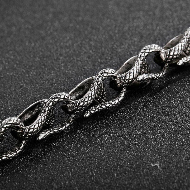 Kalen Snake Shaped Combination Charm Chain Cool Men's Bracelet Blackened Stainless Steel Gothic Animal Fashion Jewelry.