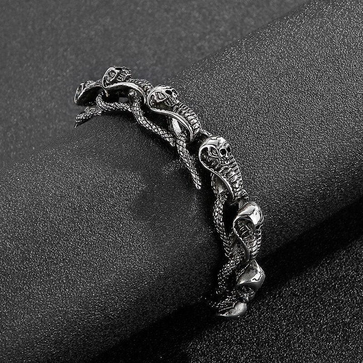 Kalen Snake Shaped Combination Charm Chain Cool Men's Bracelet Blackened Stainless Steel Gothic Animal Fashion Jewelry.