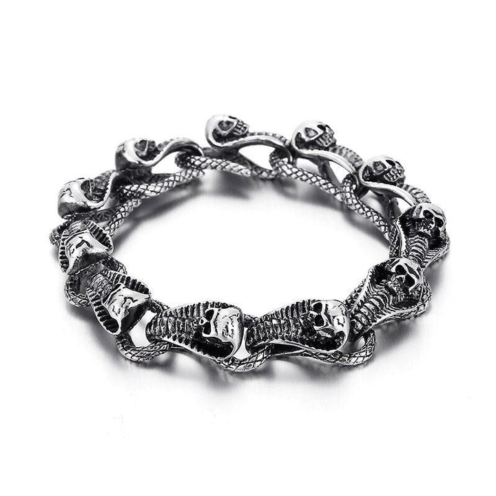 Kalen Snake Shaped Combination Charm Chain Cool Men's Bracelet Blackened Stainless Steel Gothic Animal Fashion Jewelry.