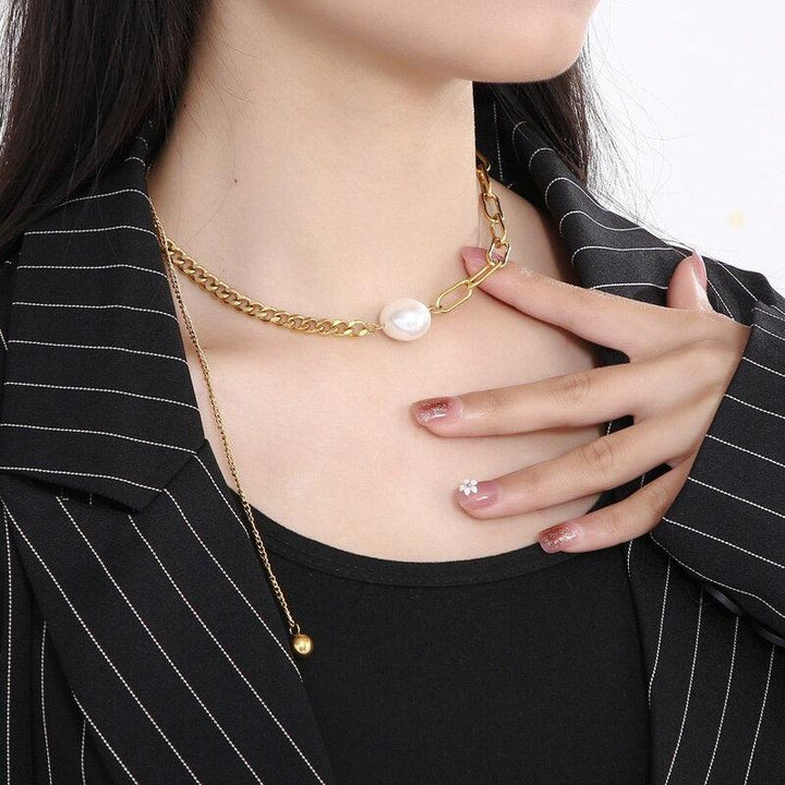 KALEN Special Double Chain Pearl Necklaces For Women Sweet Girl Decorative Fashion Stainless Steel Jewelry Creative Gifts.