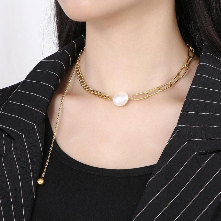 KALEN Special Double Chain Pearl Necklaces For Women Sweet Girl Decorative Fashion Stainless Steel Jewelry Creative Gifts.