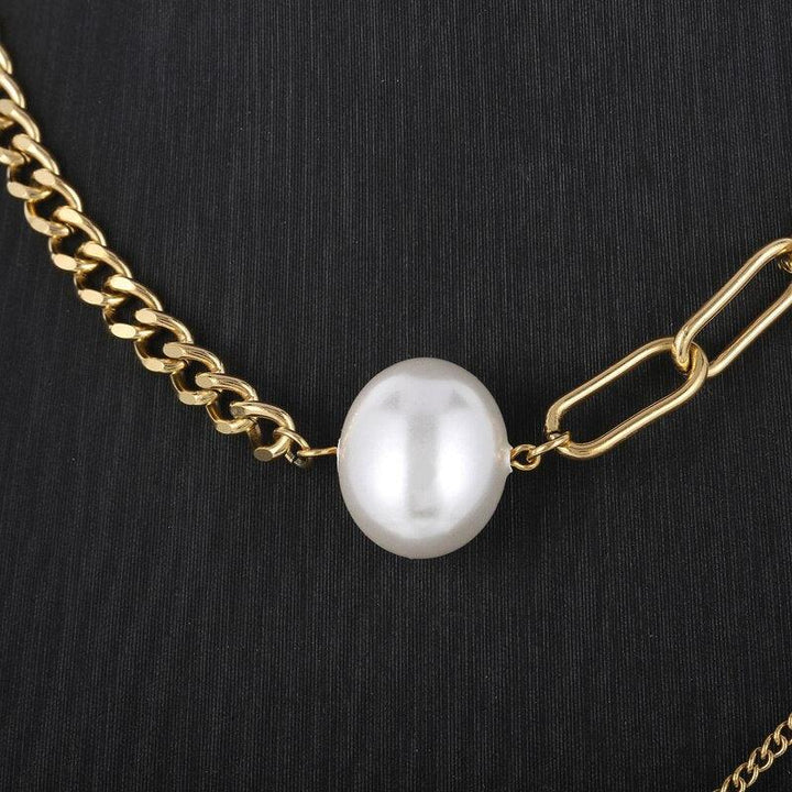 KALEN Special Double Chain Pearl Necklaces For Women Sweet Girl Decorative Fashion Stainless Steel Jewelry Creative Gifts.