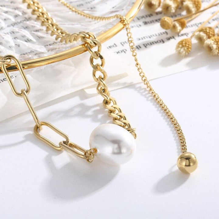 KALEN Special Double Chain Pearl Necklaces For Women Sweet Girl Decorative Fashion Stainless Steel Jewelry Creative Gifts.