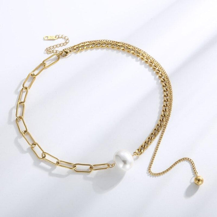 KALEN Special Double Chain Pearl Necklaces For Women Sweet Girl Decorative Fashion Stainless Steel Jewelry Creative Gifts.