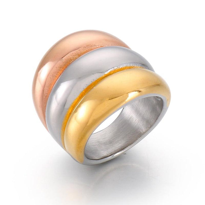 Kalen Stainless Steel 3 Color Rings Women Fashion Jewelry Golden Silver color Rose Golden Unique Cocktail Party Ring.