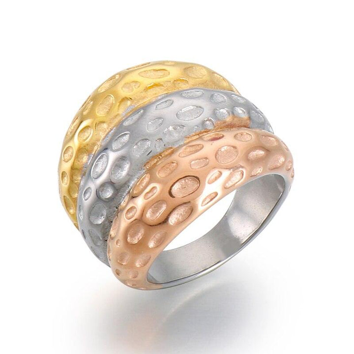 Kalen Stainless Steel 3 Color Rings Women Fashion Jewelry Golden Silver color Rose Golden Unique Cocktail Party Ring.