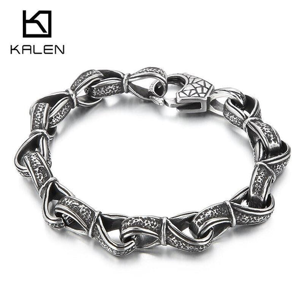 KALEN Stainless Steel 316L Link Chain Bracelet Men Vintage Color Easy Hook Hand Jewelry.