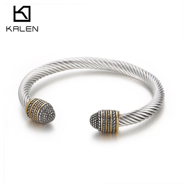 KALEN Stainless Steel 316L Sporty Charm Bracelet Open Fashion Cuff Bangle.