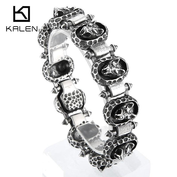 KALEN Stainless Steel 316L Vintage Wolf Biker Bracelet Men New Years Jewelry Gift.