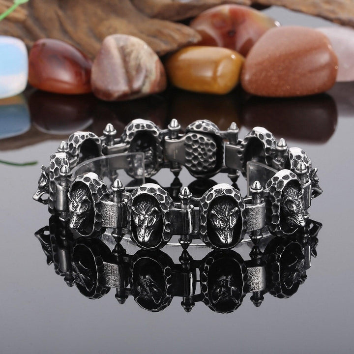 KALEN Stainless Steel 316L Vintage Wolf Biker Bracelet Men New Years Jewelry Gift.