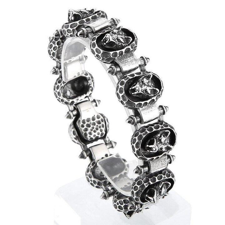 KALEN Stainless Steel 316L Vintage Wolf Biker Bracelet Men New Years Jewelry Gift.