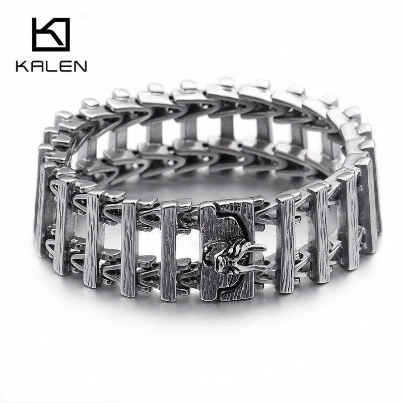 KALEN 21.5cm Stainless Steel Chain Link Bracelets Men Punk 23mm Heavy Chunky Animal Dragon Head Charm Bracelets Party Jewelry.