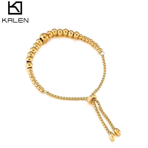 KALEN Stainless Steel Ball Bracelet For Women Korean Silver Gold Color Ball Bracelet Simple Student Adjustable Bracelet Jewelry.