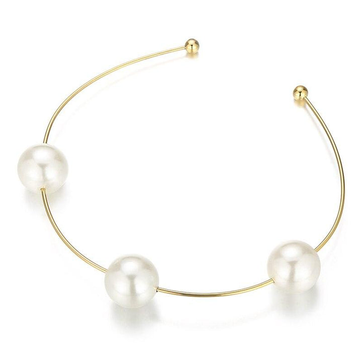 KALEN Stainless Steel Big Pearl Torques For Women Gold Color Cuff Choker Necklaces Mujer Jewelry Opening Hoop Choker.