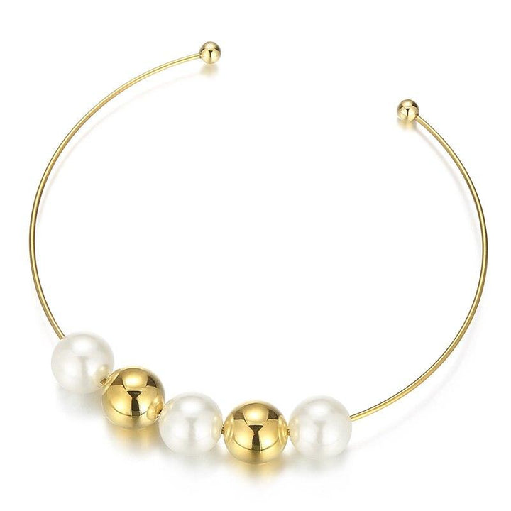 KALEN Stainless Steel Big Pearl Torques For Women Gold Color Cuff Choker Necklaces Mujer Jewelry Opening Hoop Choker.