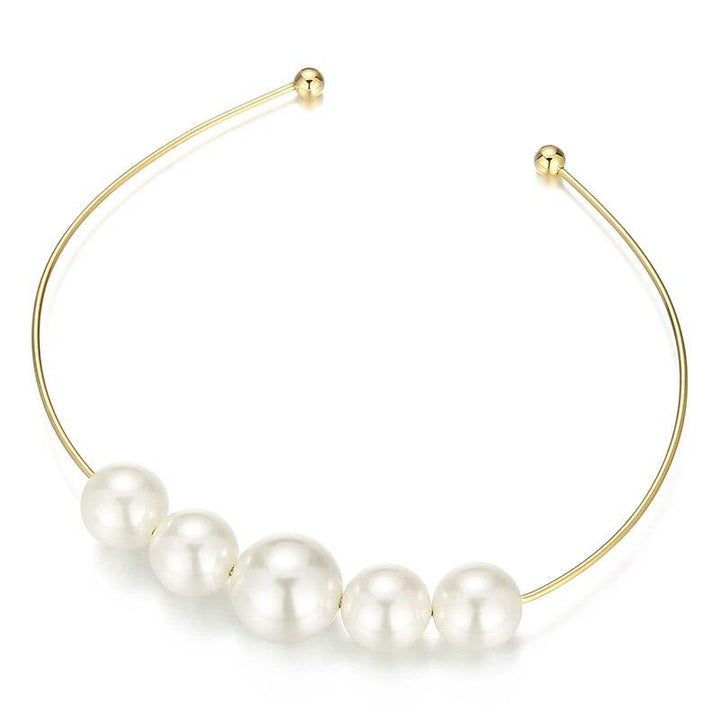 KALEN Stainless Steel Big Pearl Torques For Women Gold Color Cuff Choker Necklaces Mujer Jewelry Opening Hoop Choker.