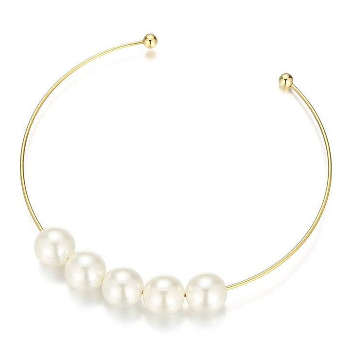 KALEN Stainless Steel Big Pearl Torques For Women Gold Color Cuff Choker Necklaces Mujer Jewelry Opening Hoop Choker.