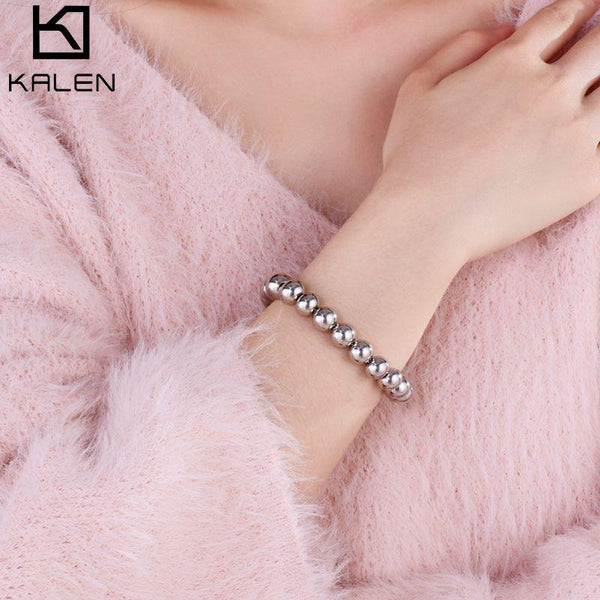 Kalen Stainless Steel Bracelet Women Bead Bracelet For Women Jewelry Bracelet Charm 8mm Bracelet Jewelry Accessory Gift.