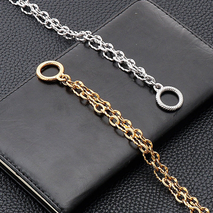 Kalen Stainless Steel Charm Bracelet Double Layer Gold Figaro Chain Bracelets For Men and Women.