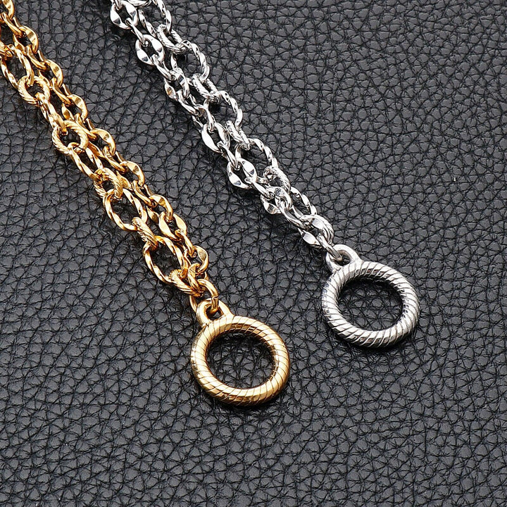 Kalen Stainless Steel Charm Bracelet Double Layer Gold Figaro Chain Bracelets For Men and Women.