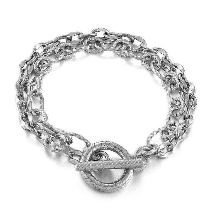 Kalen Stainless Steel Charm Bracelet Double Layer Gold Figaro Chain Bracelets For Men and Women.