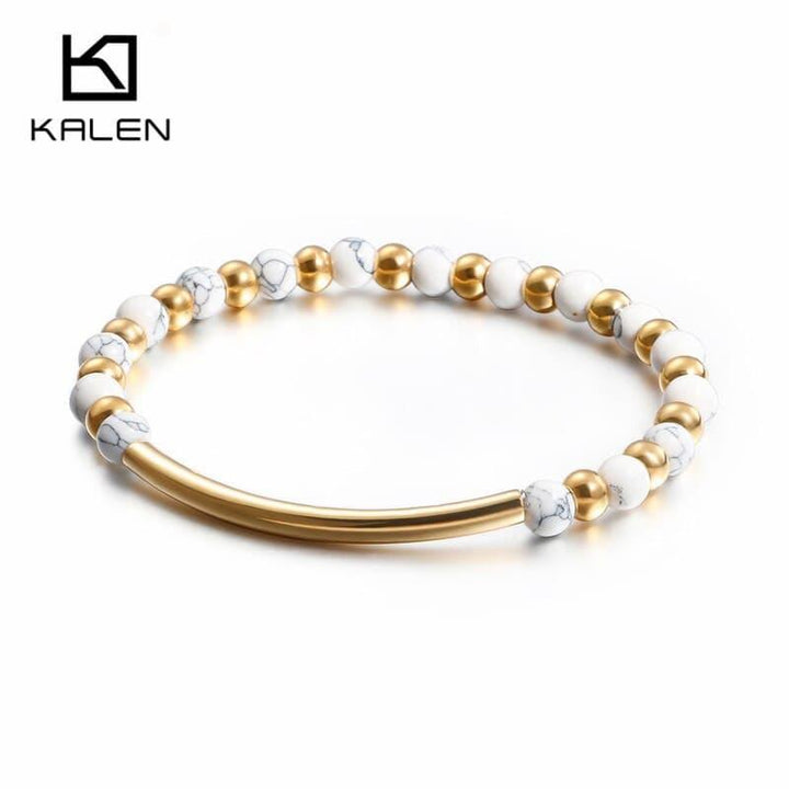 KALEN Stainless Steel China Gold Beaded Bracelet For Women Bohemia Style Colorful Plastic Beads Bracelet Jewelry.