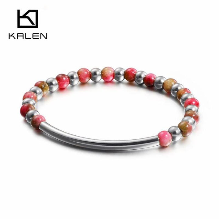 KALEN Stainless Steel China Gold Beaded Bracelet For Women Bohemia Style Colorful Plastic Beads Bracelet Jewelry.