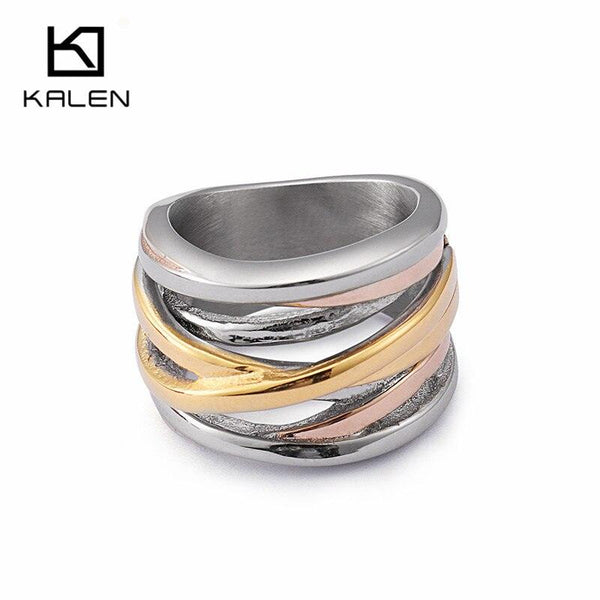 KALEN Stainless Steel Color Rings For Women Bohemia Rose Gold Tri-color X Finger Rings For Girls Fashion Ladies Rings Jewelry.