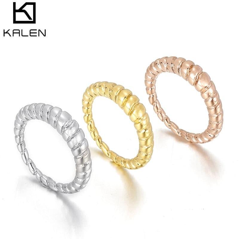 KALEN Stainless Steel Croissant Rings for Women Braided Twisted Signet Chunky Dome Ring Stacking Band Jewelry Statement Ring.