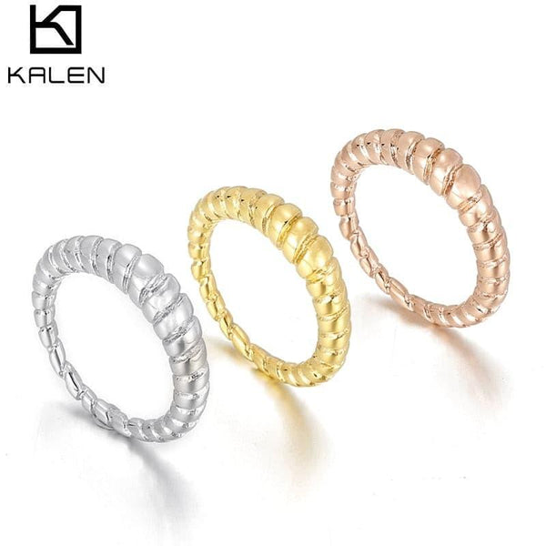 KALEN Stainless Steel Croissant Rings for Women Braided Twisted Signet Chunky Dome Ring Stacking Band Jewelry Statement Ring.