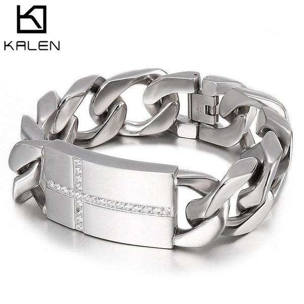 Kalen Stainless steel Cubic Zirconia Men's Bracelet Hip Hop Trend Fashion Bracelet Jewelry.