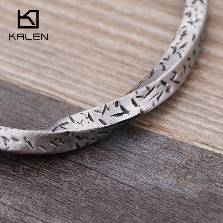 KALEN Stainless Steel Cuff Bracelet For Men Hip Hop Silver Color Twisted Bangle Male Jewelry.