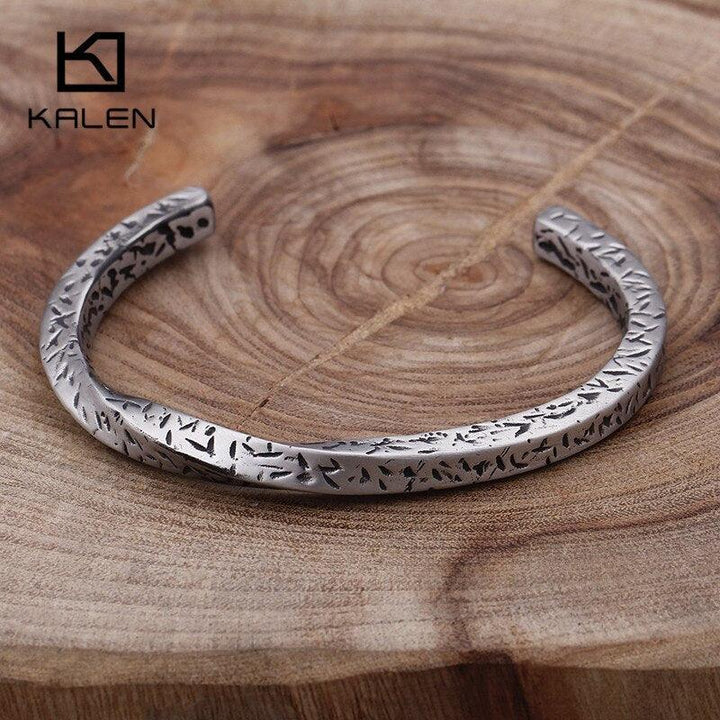 KALEN Stainless Steel Cuff Bracelet For Men Hip Hop Silver Color Twisted Bangle Male Jewelry.