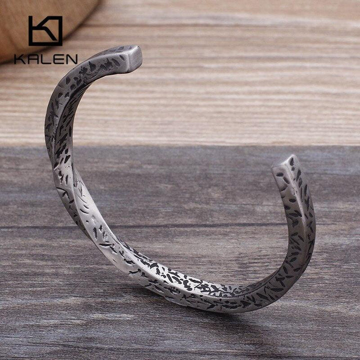 KALEN Stainless Steel Cuff Bracelet For Men Hip Hop Silver Color Twisted Bangle Male Jewelry.