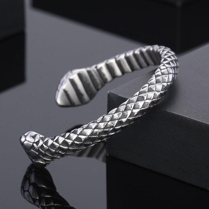 KALEN Stainless Steel Double-Headed Snake Opening Bracelet For Men Silver Jewelry.