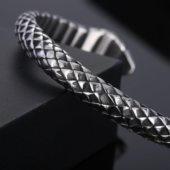 KALEN Stainless Steel Double-Headed Snake Opening Bracelet For Men Silver Jewelry.