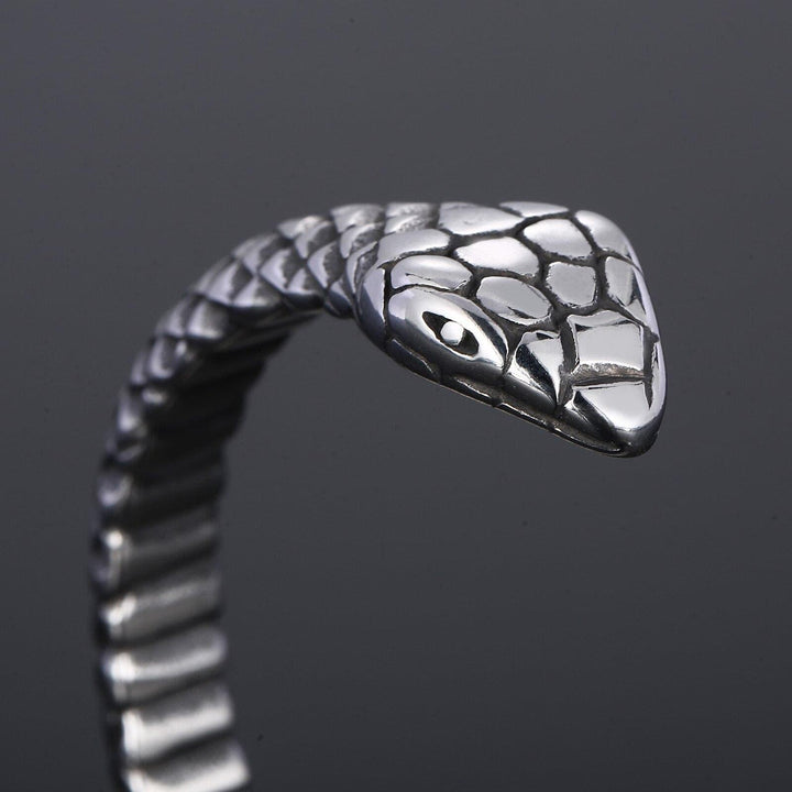 KALEN Stainless Steel Double-Headed Snake Opening Bracelet For Men Silver Jewelry.