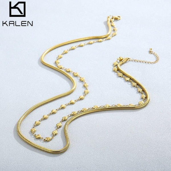 Kalen Stainless Steel Double Layer Snake Bone Chain Necklaces for Women ins Retro Stacking Niche Design Short Necklace.