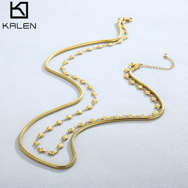 Kalen Stainless Steel Double Layer Snake Bone Chain Necklaces for Women ins Retro Stacking Niche Design Short Necklace.