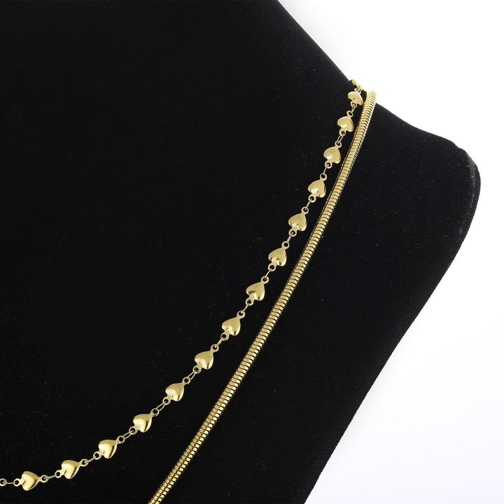 Kalen Stainless Steel Double Layer Snake Bone Chain Necklaces for Women ins Retro Stacking Niche Design Short Necklace.