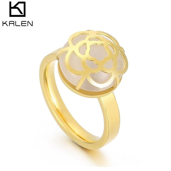 KALEN Stainless Steel Flower Ring For Women Love Valentine's Day Wedding Opal Rings Anillos Mujer Bague Femme Jewelry.
