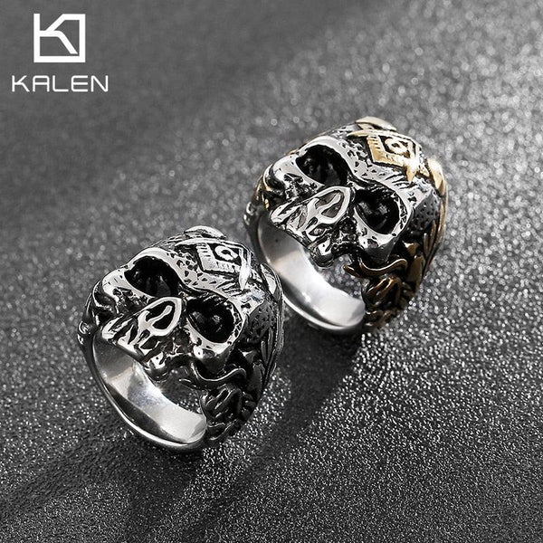 KALEN Stainless Steel Ghost Head Skull Ring For Men Punk Jewelry.