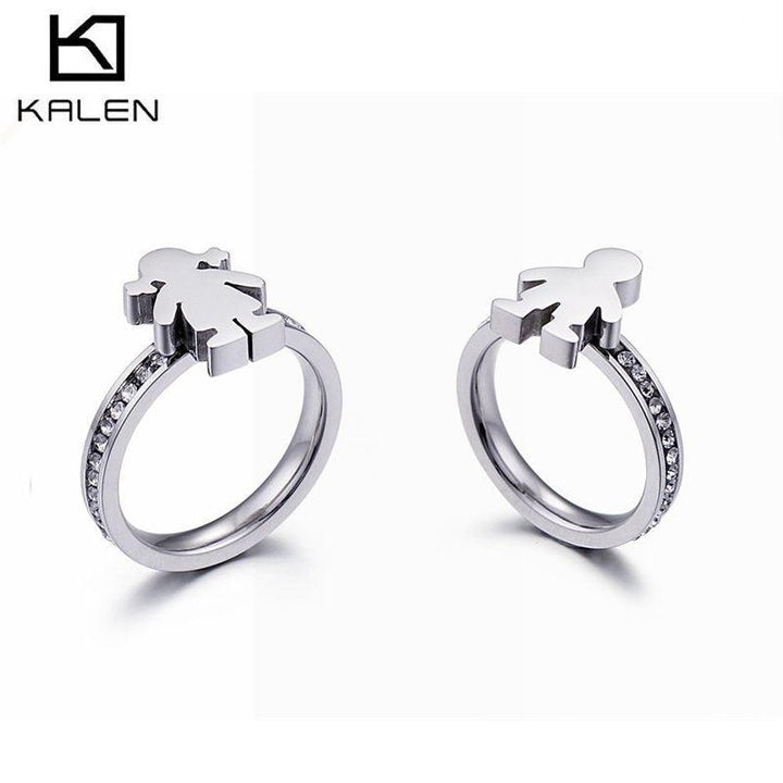 KALEN Stainless Steel Girl Charm Rings For Women Size 6-9 Rhinestone Cartoon Girl Finger Midi Rings Female Jewelry.