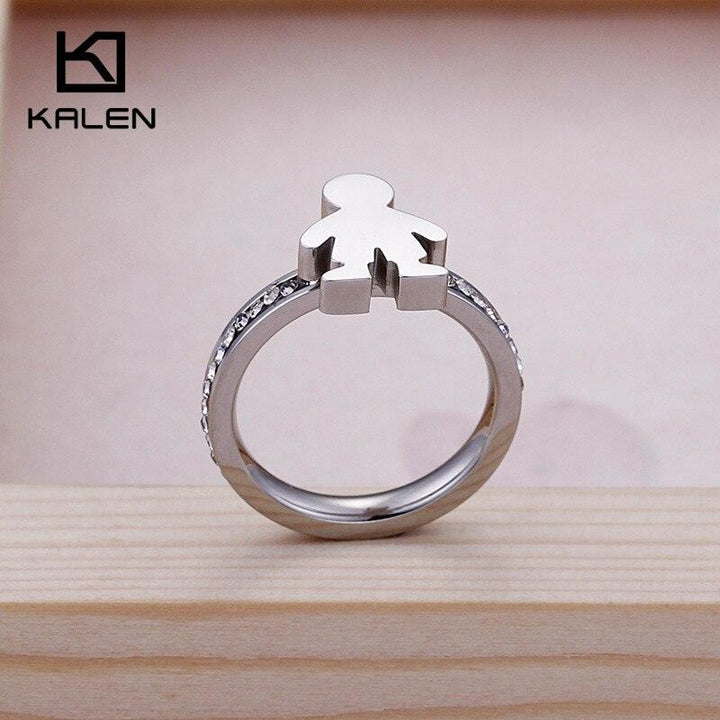 KALEN Stainless Steel Girl Charm Rings For Women Size 6-9 Rhinestone Cartoon Girl Finger Midi Rings Female Jewelry.